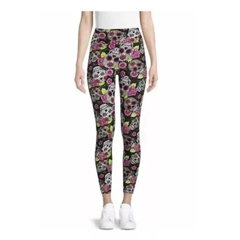 NoBo Sugar Skull High Rise Halloween Ankle Sueded Soft Leggings Large 11-13 New